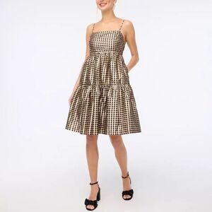 J Crew Lurex Metallic Gingham Tiered Mini Dress